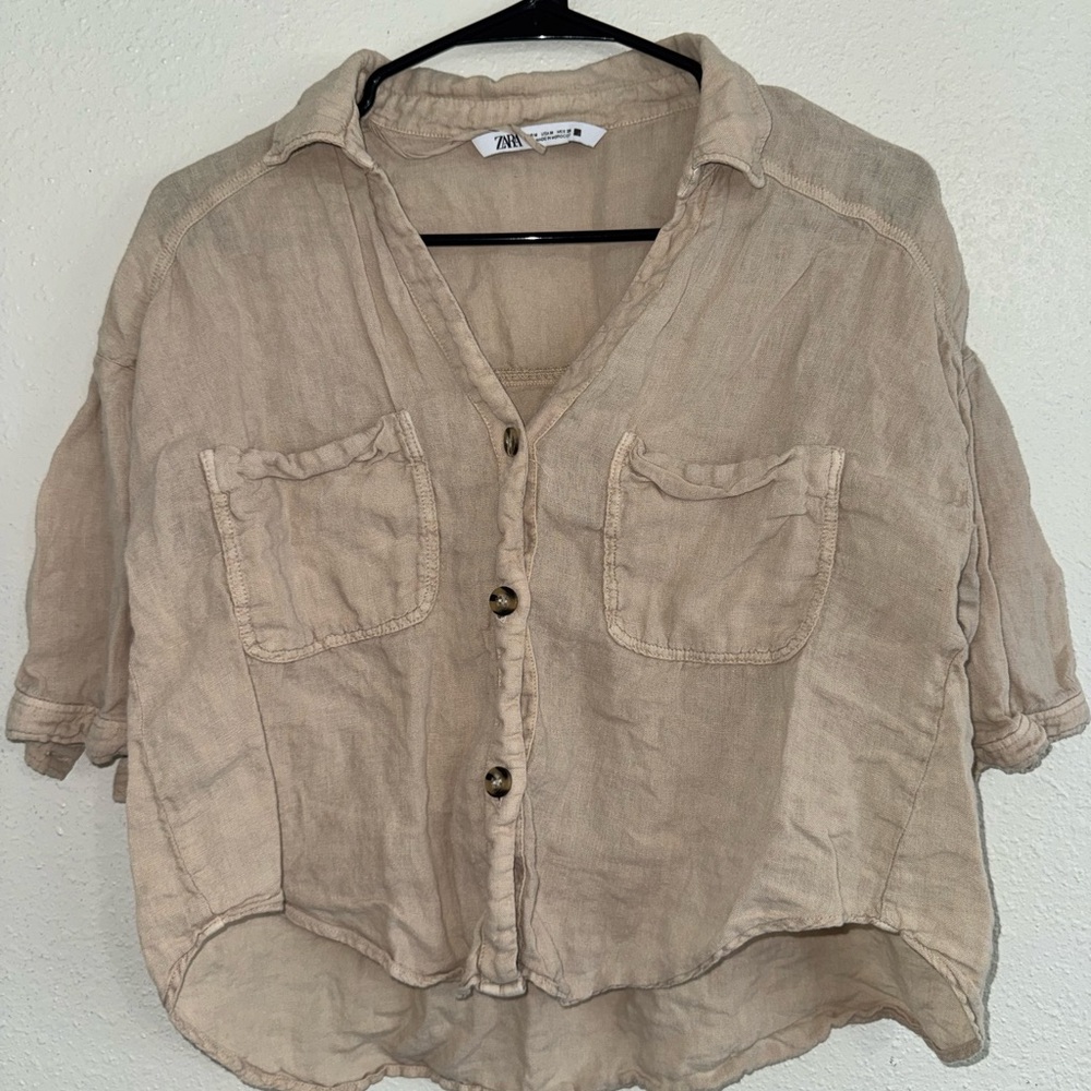 Zara Light Brown Casual Button-Up Shirt
